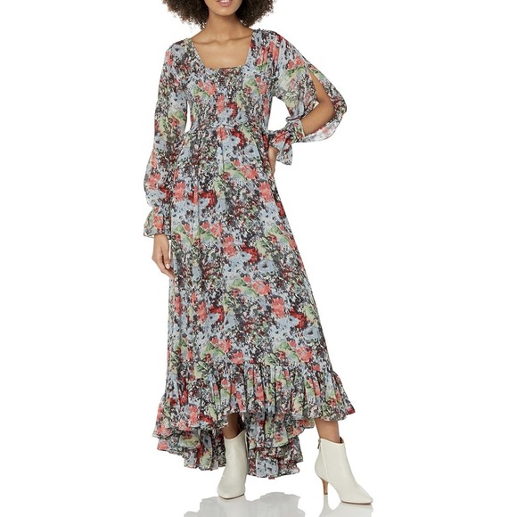 Cinq A Sept Leigh Floral Print Ruffle Dress Size 4 Blue Spring Wedding Boho - Picture 8 of 10